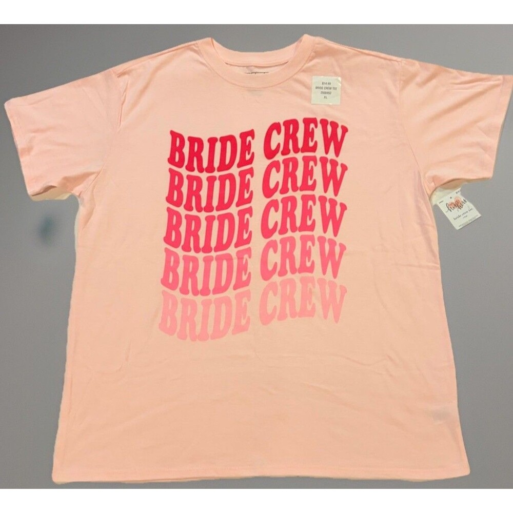 Freeze “Bride Crew” Retro Wavy Pink Graphic T-Shirt XL NWT